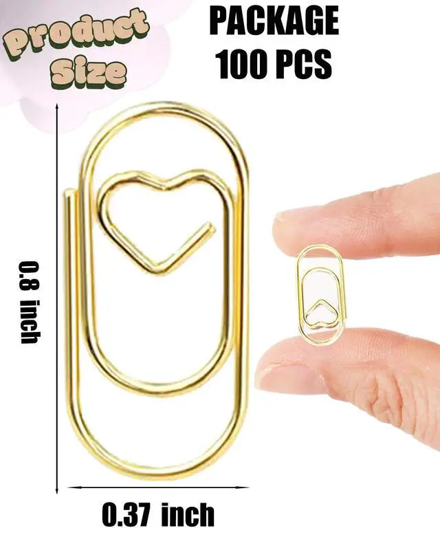 Alt view image 2 of 7 - 100 Pack Gold Love Heart Shaped Paper Clips, 0.8inch Small Paper Clips for Funny, Small Mini Paperclips Paper Clamps for Office School Home Desk Organizers