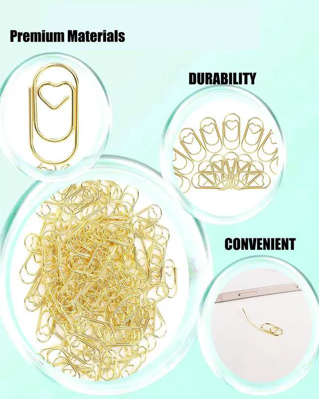 Alt view image 3 of 7 - 100 Pack Gold Love Heart Shaped Paper Clips, 0.8inch Small Paper Clips for Funny, Small Mini Paperclips Paper Clamps for Office School Home Desk Organizers