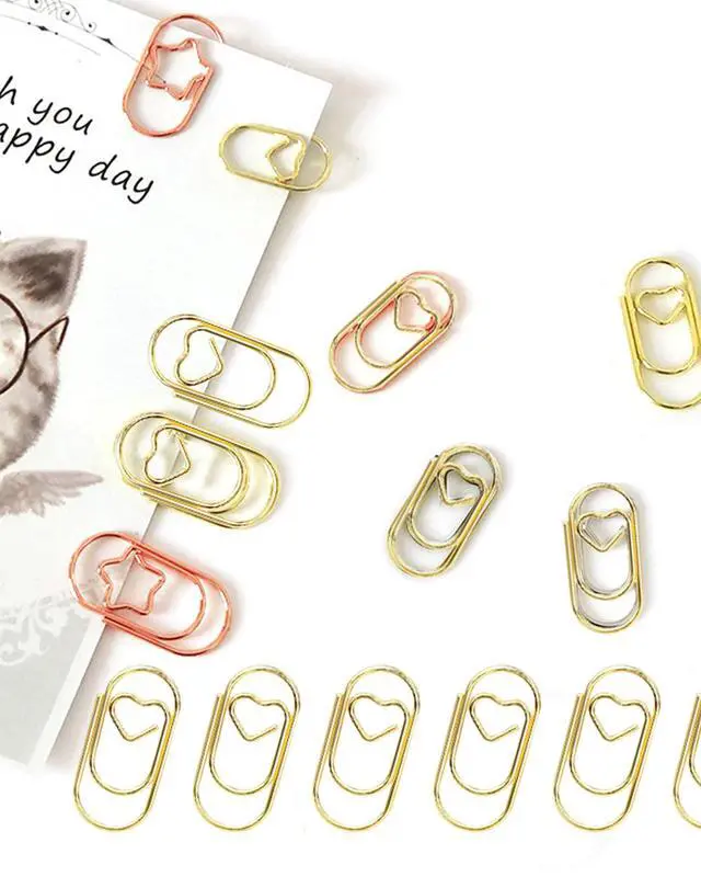 Alt view image 7 of 7 - 100 Pack Gold Love Heart Shaped Paper Clips, 0.8inch Small Paper Clips for Funny, Small Mini Paperclips Paper Clamps for Office School Home Desk Organizers