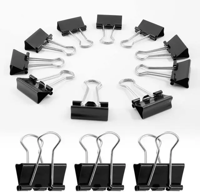 Main image of 40 Pack 1" Black Binder Clips, 12mm Capacity Metal Office Clamps | Metal Paint-Plated, 25mm Wide 12mm Capacity, For Paper Document Photo Album School Office Home