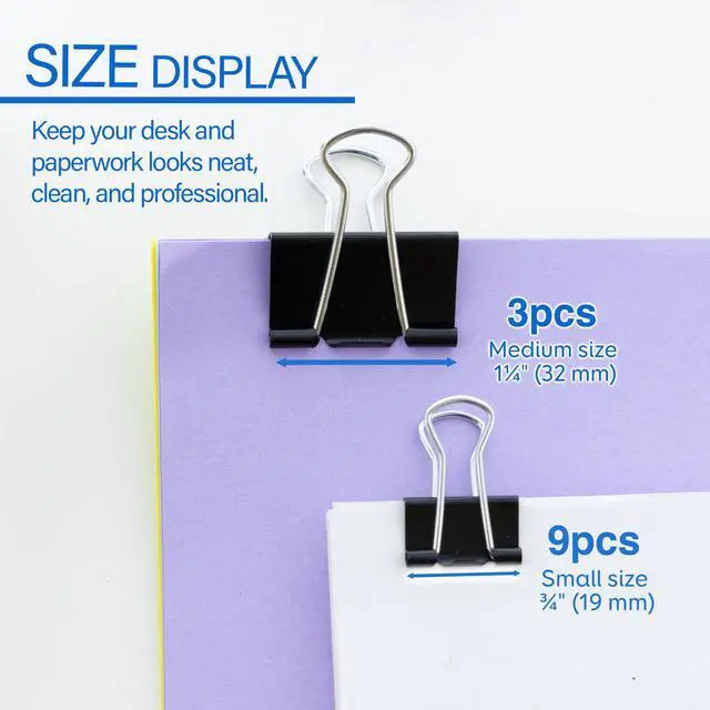 Alt view image 2 of 7 - Assorted Size Binder Clips, Black, 12 Ct | Clamp paper stacks tight and hold without staples or folds, For home and office use
