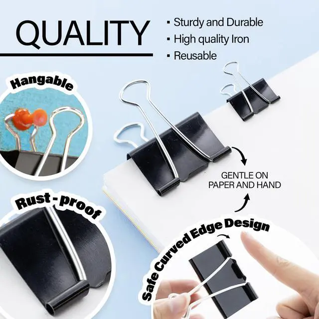 Alt view image 4 of 7 - Assorted Size Binder Clips, Black, 12 Ct | Clamp paper stacks tight and hold without staples or folds, For home and office use