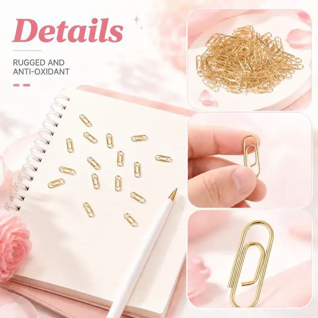 Alt view image 2 of 7 - 100 Pieces Mini Paper Clips, 0.6 Inch Metal Tiny Paper Clips Clamps Office Paperclip Cute Small Binder Notes Classified Clip for Office School Home Desk Organizers (Gold)