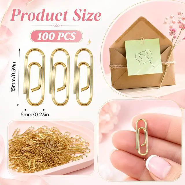 Alt view image 3 of 7 - 100 Pieces Mini Paper Clips, 0.6 Inch Metal Tiny Paper Clips Clamps Office Paperclip Cute Small Binder Notes Classified Clip for Office School Home Desk Organizers (Gold)