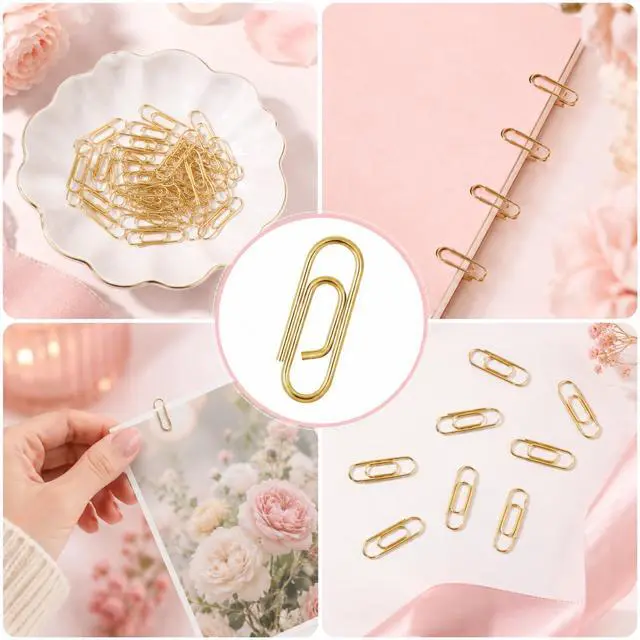Alt view image 4 of 7 - 100 Pieces Mini Paper Clips, 0.6 Inch Metal Tiny Paper Clips Clamps Office Paperclip Cute Small Binder Notes Classified Clip for Office School Home Desk Organizers (Gold)
