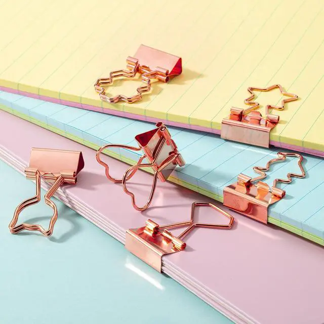 Alt view image 4 of 7 - Cute Metal Binder Clips, 18 pcs, 0.75", Small Size, 6 Styles | Rose Gold Binder Paper Clips, Paper Clamps for Office Supplies, Home, School, Business, Document Organizing