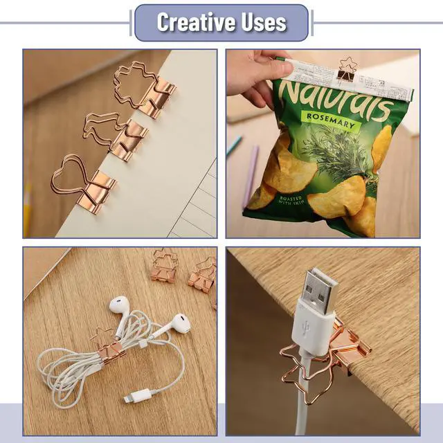 Alt view image 5 of 7 - Cute Metal Binder Clips, 18 pcs, 0.75", Small Size, 6 Styles | Rose Gold Binder Paper Clips, Paper Clamps for Office Supplies, Home, School, Business, Document Organizing