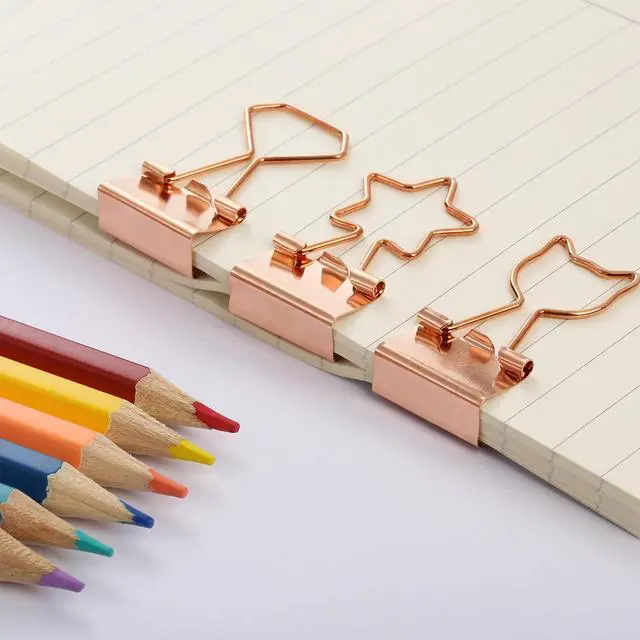 Alt view image 7 of 7 - Cute Metal Binder Clips, 18 pcs, 0.75", Small Size, 6 Styles | Rose Gold Binder Paper Clips, Paper Clamps for Office Supplies, Home, School, Business, Document Organizing