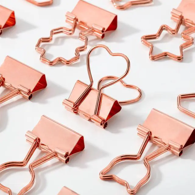 Alt view image 6 of 7 - Cute Metal Binder Clips, 18 pcs, 0.75", Small Size, 6 Styles | Rose Gold Binder Paper Clips, Paper Clamps for Office Supplies, Home, School, Business, Document Organizing