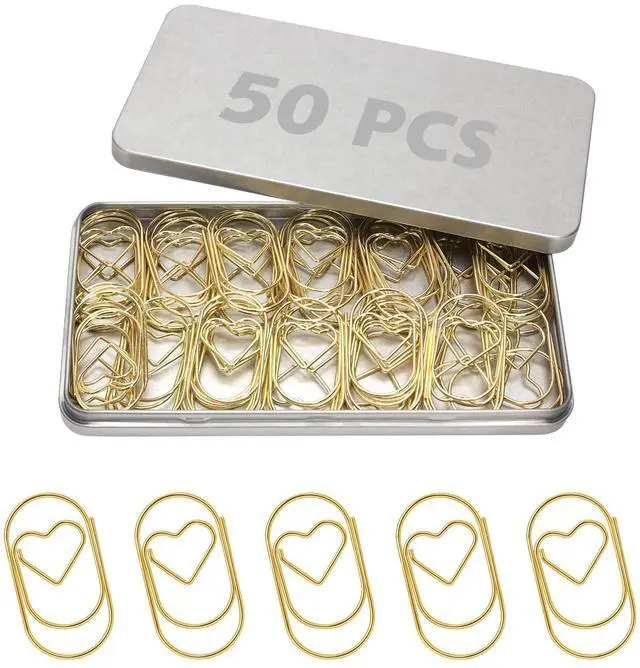 Main image of 50PCS Cute Paper Clips Assorted Shapes, Decorative Paperclips for Office & School Supplies, Bookmarks, Bible Study, Teacher Appreciation & Gift Use (Gold Heart 2 inch(50Pcs))