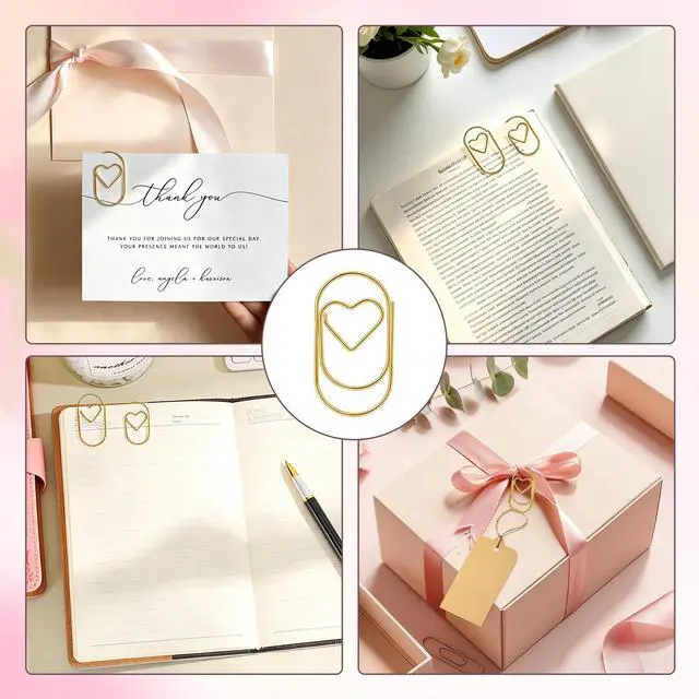 Alt view image 2 of 7 - 50PCS Cute Paper Clips Assorted Shapes, Decorative Paperclips for Office & School Supplies, Bookmarks, Bible Study, Teacher Appreciation & Gift Use (Gold Heart 2 inch(50Pcs))