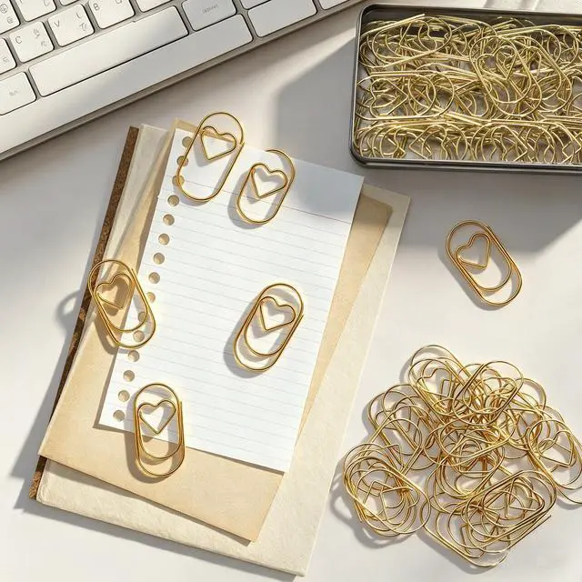 Alt view image 6 of 7 - 50PCS Cute Paper Clips Assorted Shapes, Decorative Paperclips for Office & School Supplies, Bookmarks, Bible Study, Teacher Appreciation & Gift Use (Gold Heart 2 inch(50Pcs))