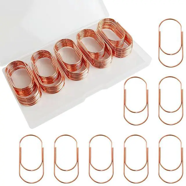 Main image of 50 Pcs Jumbo Paper Clips, 2 Inch (50mm) Large Paper Clips | for Office School Home Desk Organizers DIY Crafts Scrapbooking (Rose Gold)