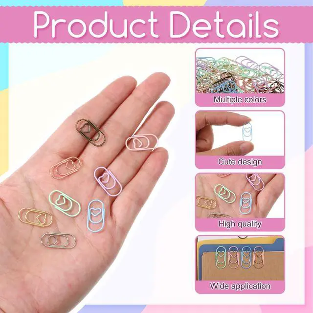 Alt view image 3 of 7 - 200Pcs Heart Paper Clips, Multicolor Papers Clips Decorative Binder Clip Love Heart Shaped Paperclips Cute Mini Paperclips for Office School Home Desk Organizers