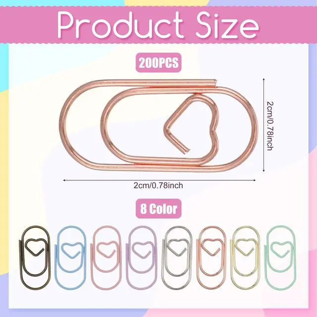 Alt view image 2 of 7 - 200Pcs Heart Paper Clips, Multicolor Papers Clips Decorative Binder Clip Love Heart Shaped Paperclips Cute Mini Paperclips for Office School Home Desk Organizers