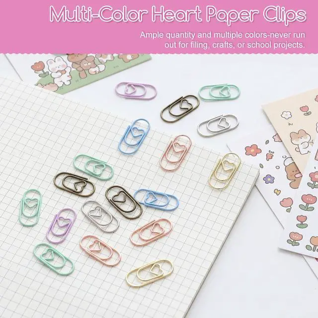Alt view image 4 of 7 - 200Pcs Heart Paper Clips, Multicolor Papers Clips Decorative Binder Clip Love Heart Shaped Paperclips Cute Mini Paperclips for Office School Home Desk Organizers