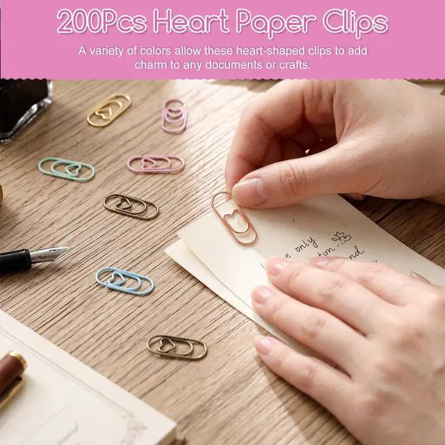 Alt view image 5 of 7 - 200Pcs Heart Paper Clips, Multicolor Papers Clips Decorative Binder Clip Love Heart Shaped Paperclips Cute Mini Paperclips for Office School Home Desk Organizers
