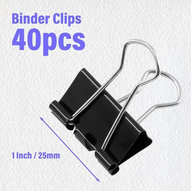 Alt view image 3 of 7 - 40 Pack 1" Black Binder Clips, 12mm Capacity Metal Office Clamps | Metal Paint-Plated, 25mm Wide 12mm Capacity, For Paper Document Photo Album School Office Home