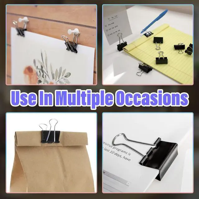 Alt view image 7 of 7 - 40 Pack 1" Black Binder Clips, 12mm Capacity Metal Office Clamps | Metal Paint-Plated, 25mm Wide 12mm Capacity, For Paper Document Photo Album School Office Home