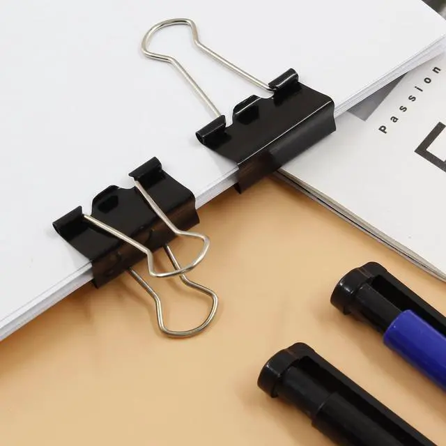 Alt view image 6 of 7 - 40 Pack 1" Black Binder Clips, 12mm Capacity Metal Office Clamps | Metal Paint-Plated, 25mm Wide 12mm Capacity, For Paper Document Photo Album School Office Home