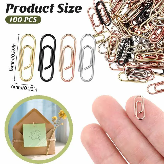 Alt view image 2 of 7 - 100 PCS Mini Paper Clips, 0.59 Inches Colorful Metal Tiny Paperclips | Cute Notes Classified Clips for Home Office School Document Journal Stationery Organizers, Gold & Silver & Rose Gold & Black