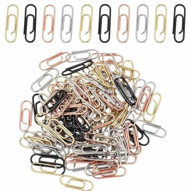 Main image of 100 PCS Mini Paper Clips, 0.59 Inches Colorful Metal Tiny Paperclips | Cute Notes Classified Clips for Home Office School Document Journal Stationery Organizers, Gold & Silver & Rose Gold & Black