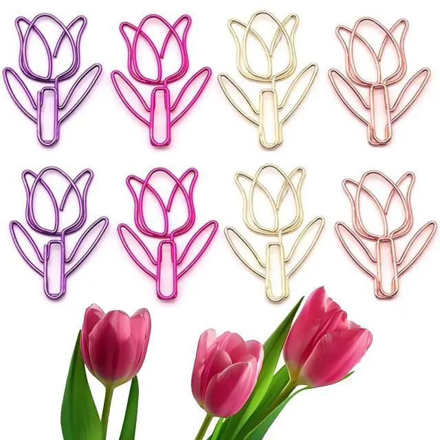 Alt view image 2 of 7 - 20 Pcs Metal Flower Paper Clips Set - Cute Large Decorative Paperclips for File Organization, School, Home Office and Wedding Decor 4 Colors (TULIPFLOWER)