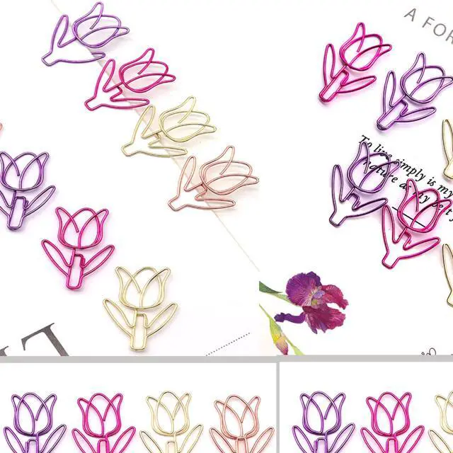 Alt view image 6 of 7 - 20 Pcs Metal Flower Paper Clips Set - Cute Large Decorative Paperclips for File Organization, School, Home Office and Wedding Decor 4 Colors (TULIPFLOWER)