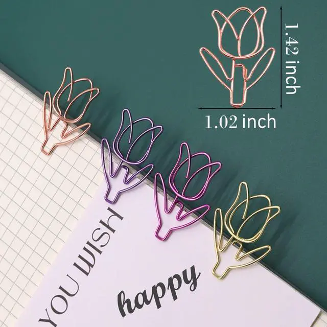 Alt view image 4 of 7 - 20 Pcs Metal Flower Paper Clips Set - Cute Large Decorative Paperclips for File Organization, School, Home Office and Wedding Decor 4 Colors (TULIPFLOWER)