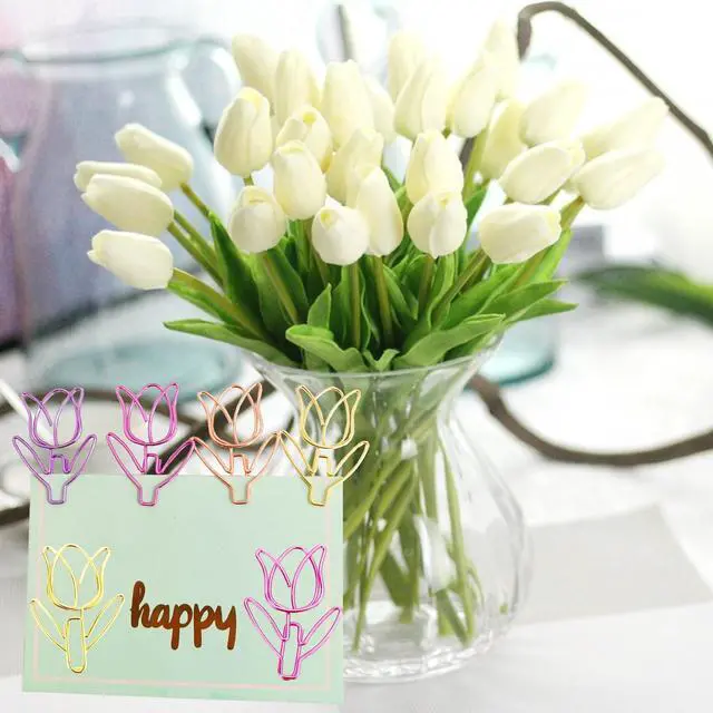 Alt view image 5 of 7 - 20 Pcs Metal Flower Paper Clips Set - Cute Large Decorative Paperclips for File Organization, School, Home Office and Wedding Decor 4 Colors (TULIPFLOWER)
