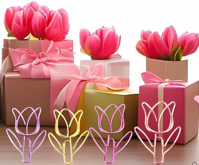 Alt view image 7 of 7 - 20 Pcs Metal Flower Paper Clips Set - Cute Large Decorative Paperclips for File Organization, School, Home Office and Wedding Decor 4 Colors (TULIPFLOWER)