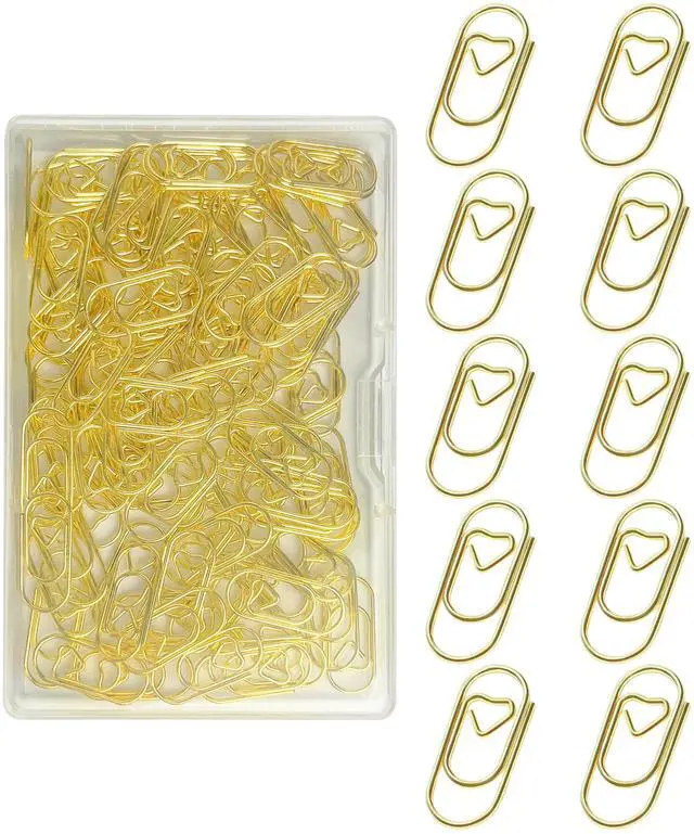 Main image of 100 Pcs Love Heart Shaped Paper Clips, 0.8inch Cute Gold Mini Paperclips | Cute gold mini paperclips, for office, school, and home document organizing, love heart shaped
