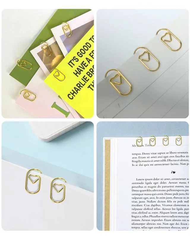 Alt view image 3 of 6 - 100 Pcs Love Heart Shaped Paper Clips, 0.8inch Cute Gold Mini Paperclips | Cute gold mini paperclips, for office, school, and home document organizing, love heart shaped