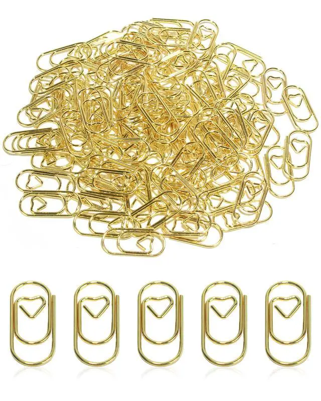 Alt view image 5 of 6 - 100 Pcs Love Heart Shaped Paper Clips, 0.8inch Cute Gold Mini Paperclips | Cute gold mini paperclips, for office, school, and home document organizing, love heart shaped