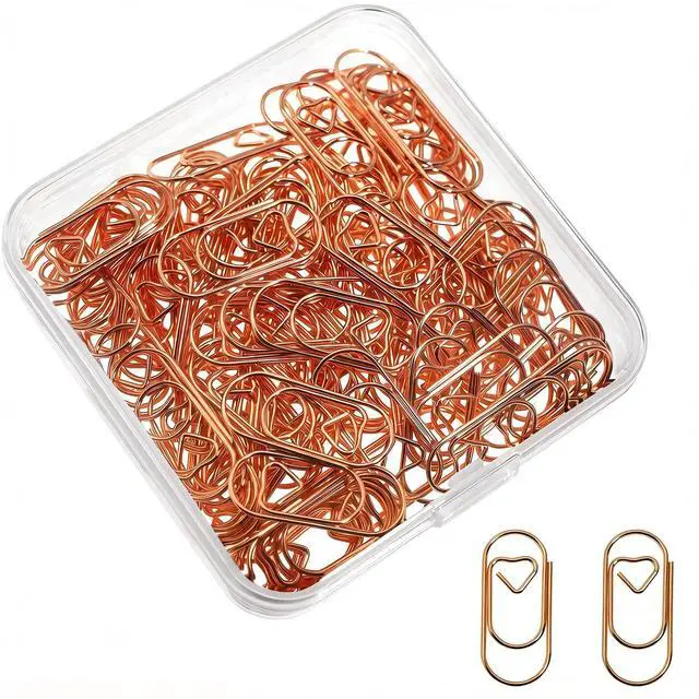Main image of Small Heart Paper Clips Rose Gold, Decorative Paper Clips 100 PCS | 1 inch Metal Bookmarks for Document Note Sorting, Wedding Decoration, Crafts, Office Supplies