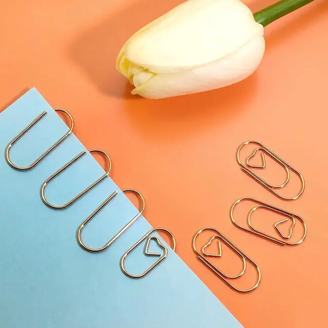 Alt view image 2 of 6 - Small Heart Paper Clips Rose Gold, Decorative Paper Clips 100 PCS | 1 inch Metal Bookmarks for Document Note Sorting, Wedding Decoration, Crafts, Office Supplies