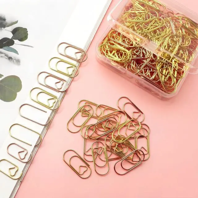 Alt view image 3 of 6 - Small Heart Paper Clips Rose Gold, Decorative Paper Clips 100 PCS | 1 inch Metal Bookmarks for Document Note Sorting, Wedding Decoration, Crafts, Office Supplies