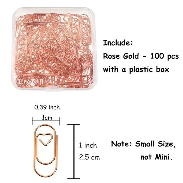 Alt view image 4 of 6 - Small Heart Paper Clips Rose Gold, Decorative Paper Clips 100 PCS | 1 inch Metal Bookmarks for Document Note Sorting, Wedding Decoration, Crafts, Office Supplies
