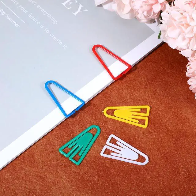 Alt view image 3 of 7 - 50Pcs Plastic Paper Clips Long Mixed Color Triangle Clips Bookmarks Smooth Colored Paperclip Clamp Assorted Colors Paper Clip for Scrapbooking Planners Notebook Documents Craft Office Home Supplies
