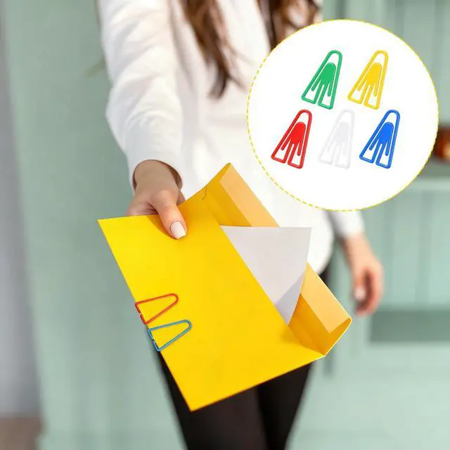 Alt view image 4 of 7 - 50Pcs Plastic Paper Clips Long Mixed Color Triangle Clips Bookmarks Smooth Colored Paperclip Clamp Assorted Colors Paper Clip for Scrapbooking Planners Notebook Documents Craft Office Home Supplies