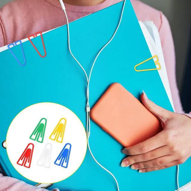 Alt view image 5 of 7 - 50Pcs Plastic Paper Clips Long Mixed Color Triangle Clips Bookmarks Smooth Colored Paperclip Clamp Assorted Colors Paper Clip for Scrapbooking Planners Notebook Documents Craft Office Home Supplies