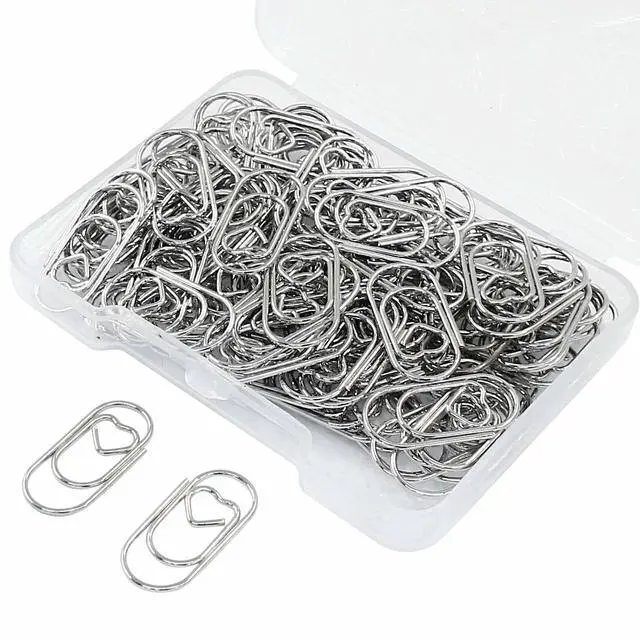 Main image of Silver Heart Shaped Paper Clips, 100 Pcs | Small Cute Decorative Clips, For Office, School,Wedding and Home Organization, Desk Organizers