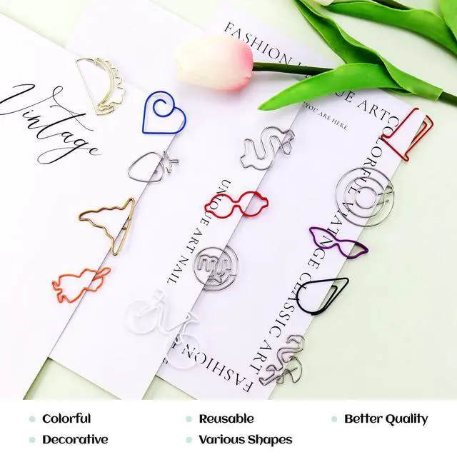 Alt view image 5 of 6 - 150 Pcs Mixed Cute Paper Clips, Assorted Colors Bookmark Paperclips, Fun Office Supplies Gifts for Students, Kids, Teachers (Random Shaped)