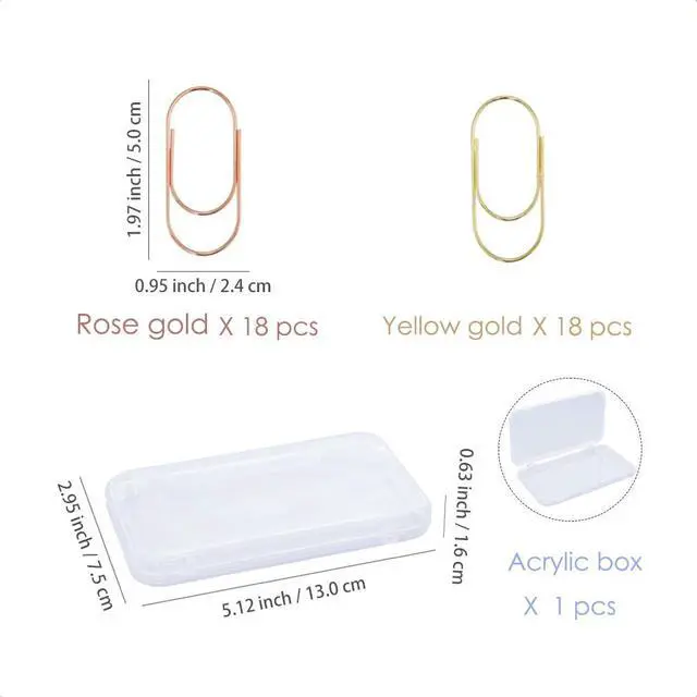Alt view image 2 of 5 - 36pcs 2inch Jumbo Paper Clips with Clear Box, Rose Gold and Yellow Gold, Funny Cute Paperclips Bookmarks Planner Clips for Fun Office Supplies School Gifts Wedding Decoration