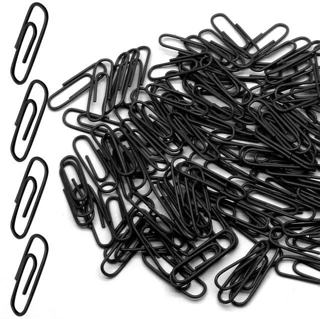 Main image of Black Paper Clips, 1.1 Inch (28mm), 120 Pcs Metal Paperclips | Vinyl Coated Metal, For Office, School, Home, Bookmark & Document Organizer