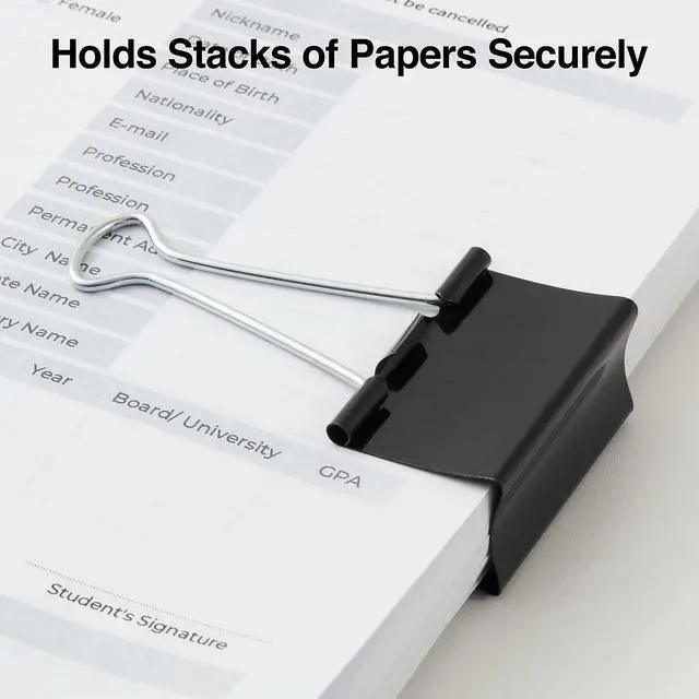 Alt view image 3 of 5 - Binder Clips, Large Size, 1" Capacity, Black, 12 Pack Strong Hold Clips for Office Filing & Paper Bundles | Strong-hold clips for office filing, paper bundles, and document storage.