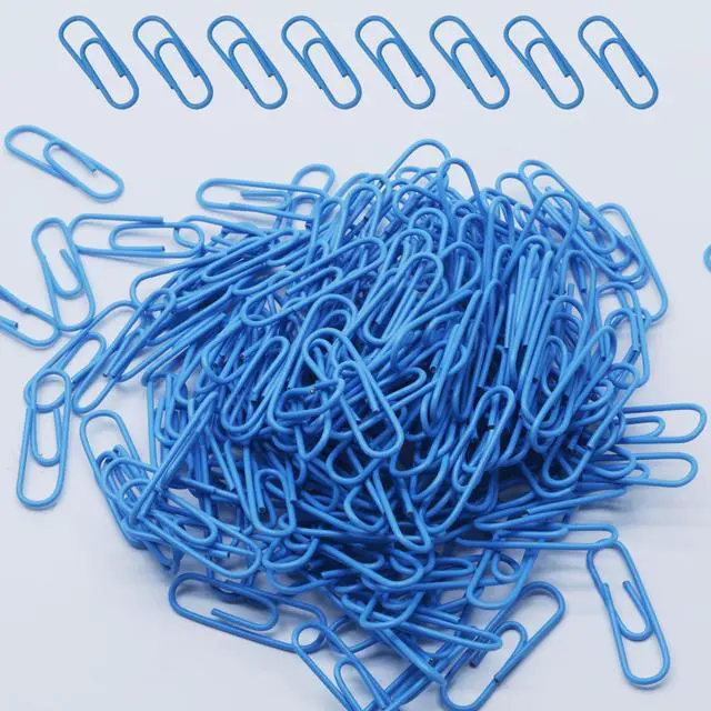 Main image of 200 Pack Blue Paper Clips 1.1 Inch / 28mm | Small Paper Clips, Metal, Vinyl Coated, Decorative Metal Paper Clamps, For Office School and Home