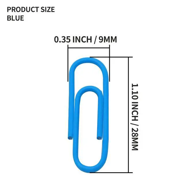 Alt view image 3 of 7 - 200 Pack Blue Paper Clips 1.1 Inch / 28mm | Small Paper Clips, Metal, Vinyl Coated, Decorative Metal Paper Clamps, For Office School and Home