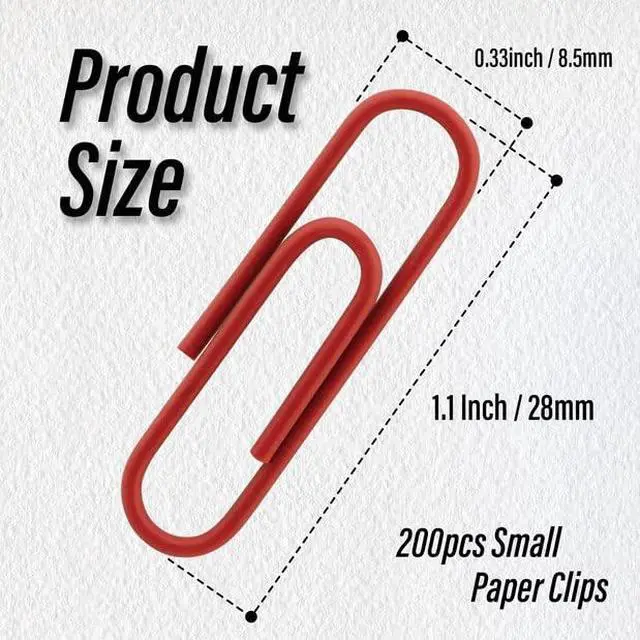 Alt view image 3 of 7 - 200 Pack Red Vinyl Coated Paper Clips, 28mm Small Office Clips | Vinyl-Coated No Marks, Holds Firmly, Compact And Portable, For Paper Document Photo Album School Office