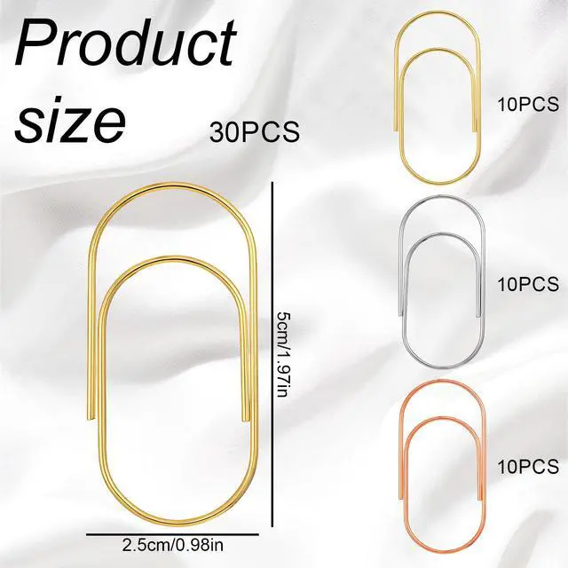 Alt view image 2 of 7 - 30 Pcs Jumbo Paper Clips Oversized 2 Inch Large Paper Clips Non Skid Smooth Finish Steel Wire Office Supply Planner Invitation Accessories (Gold, Silver, Rose Gold)